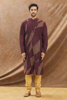 Wine Kurta Pintux And Katha Hand Embroidery With Churidar Set