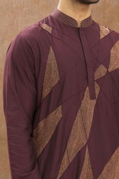 Wine Kurta Pintux And Katha Hand Embroidery With Churidar Set