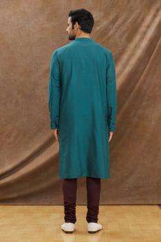 Teal Blue Kurta With Applique Work All Over With Churidar Set