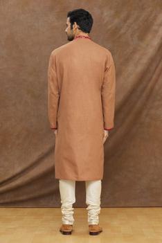 Brown Shadow Embroidery Kurta With Churidar Set