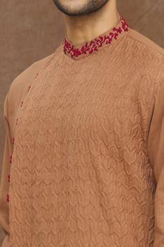 Brown Shadow Embroidery Kurta With Churidar Set