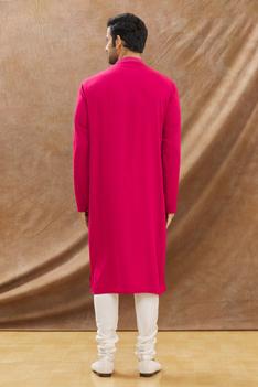 Deep Pink Kurt With Heavy Embroidery All Over With Churidar Set