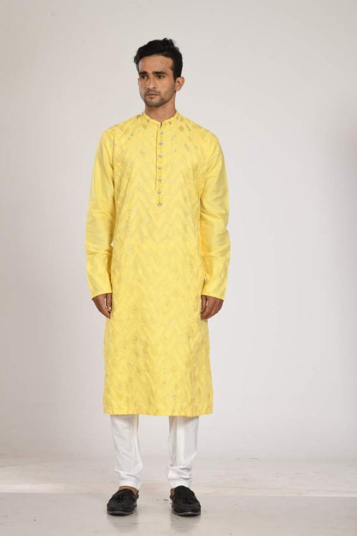 Full Applique Yellow Kurta With Churidar
