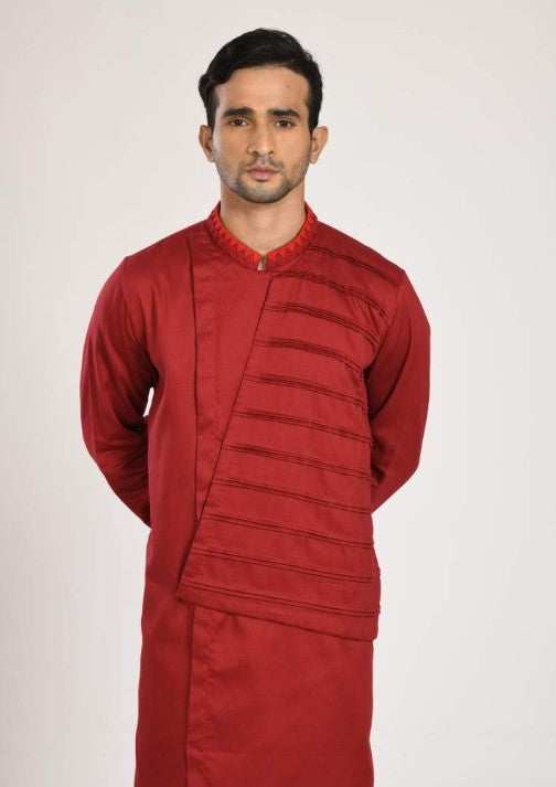Indo Western Kurta With Pleated Flap With Chus Pajama