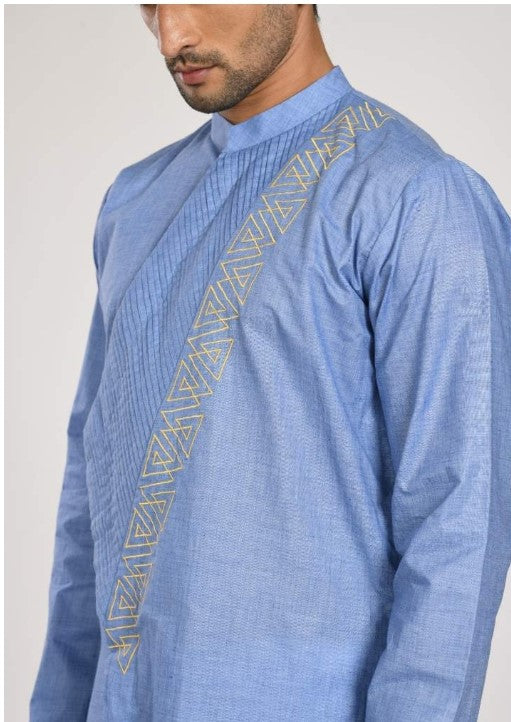 Asymmtrical Pleated Kurta With Chus Pajama
