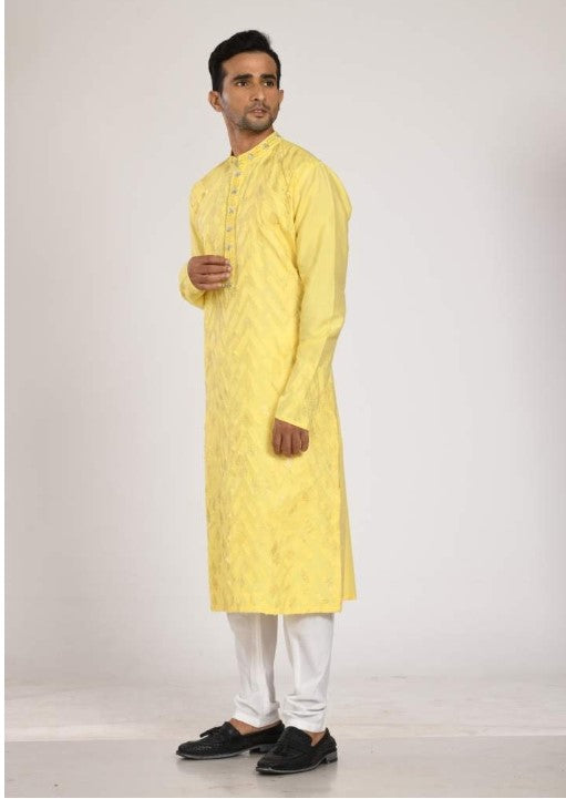 Full Applique Yellow Kurta With Churidar