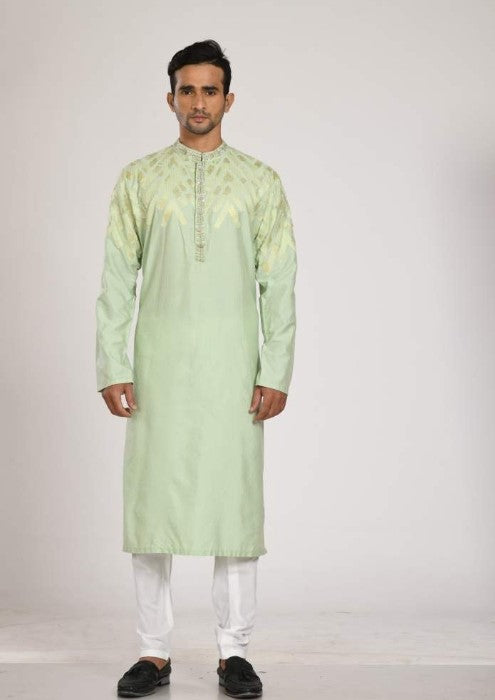 Green Applique Kurta On The Yoke With Churidar