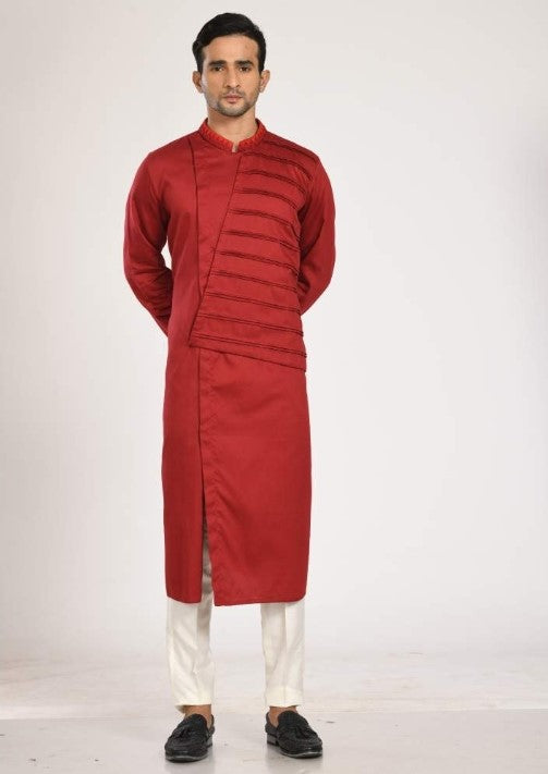 Indo Western Kurta With Pleated Flap With Chus Pajama