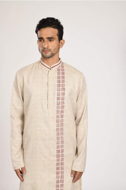 Beidge Printed Kurta With Embroidery With Chus Pajama