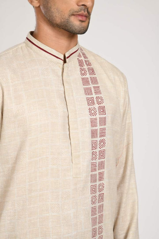 Beidge Printed Kurta With Embroidery With Chus Pajama