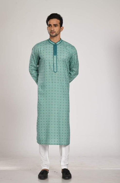Aqua Green Printed Kurta With Stylish Kurta Patty With Churidar