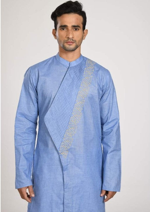Asymmtrical Pleated Kurta With Chus Pajama