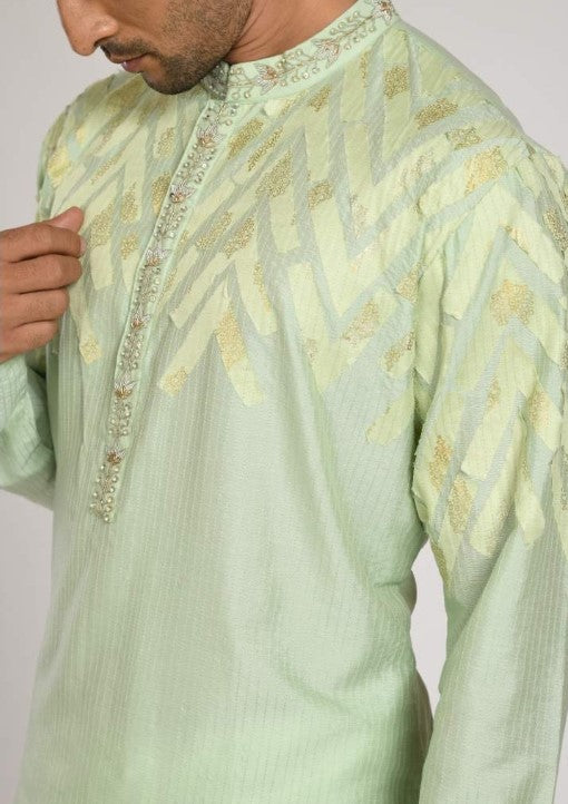 Green Applique Kurta On The Yoke With Churidar