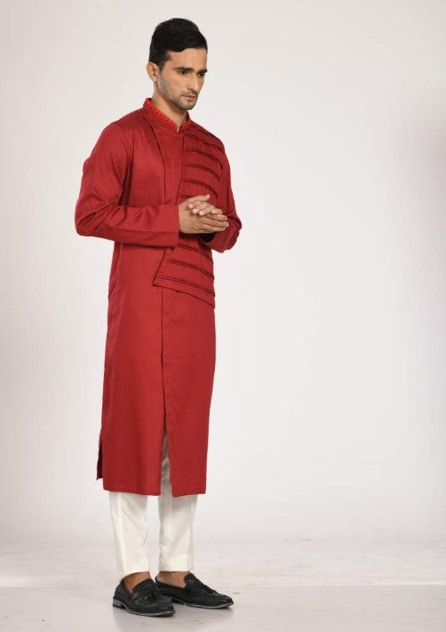 Indo Western Kurta With Pleated Flap With Chus Pajama