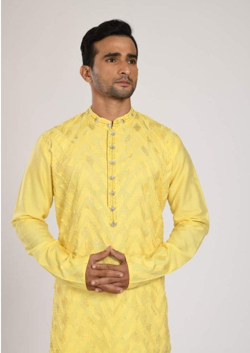 Full Applique Yellow Kurta With Churidar