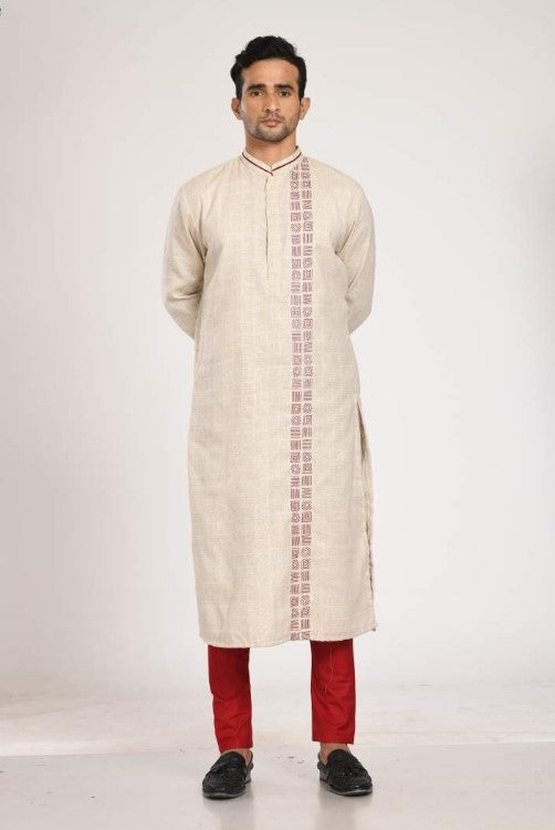 Beidge Printed Kurta With Embroidery With Chus Pajama