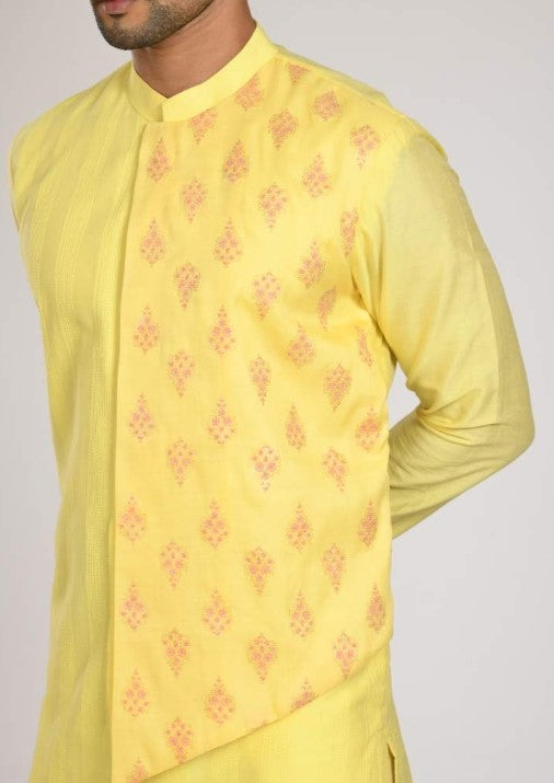 Yellow Flap Kurta With Embroidery With Chus Pajama