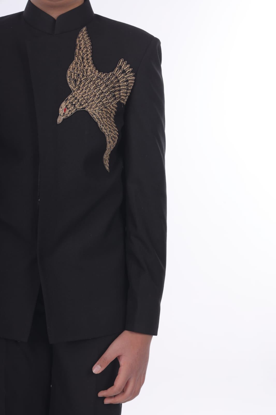 Black Prince Coat With Bird Hand Embroidered Boota Set