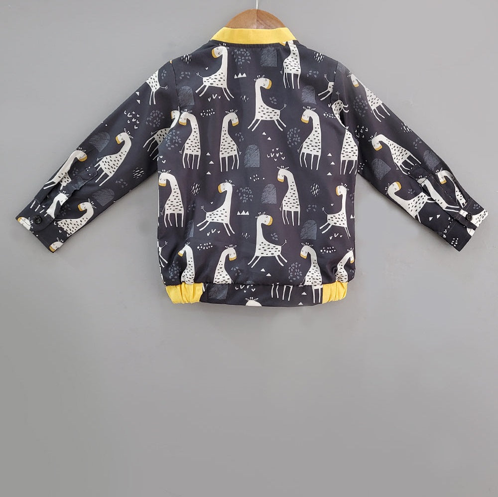 Black Giraffe Print Bomber Jacket Unisex