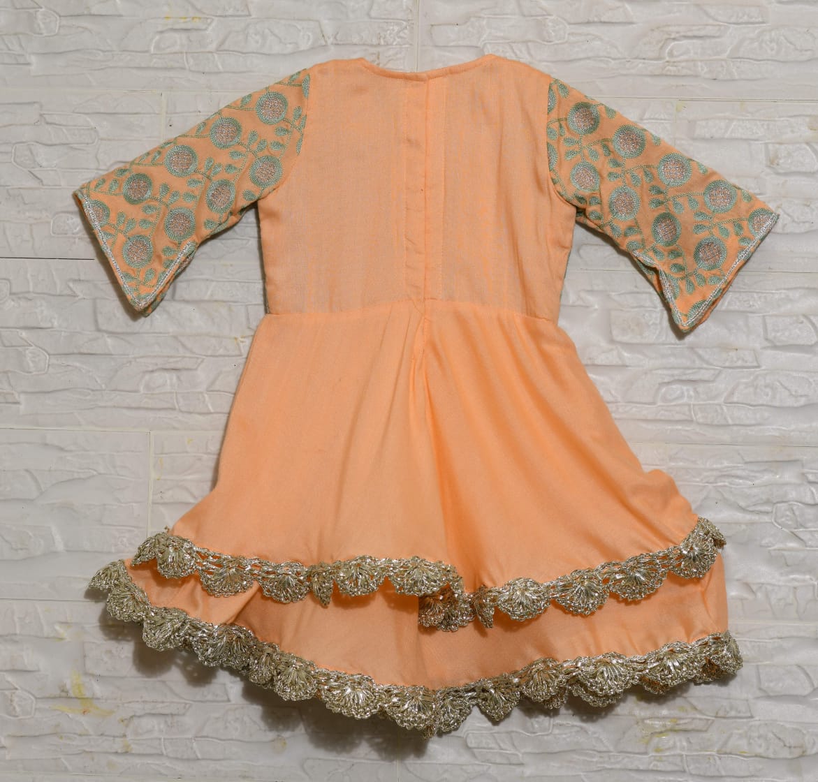 Peach And Aqua Green Heavy Embroiderey Gown