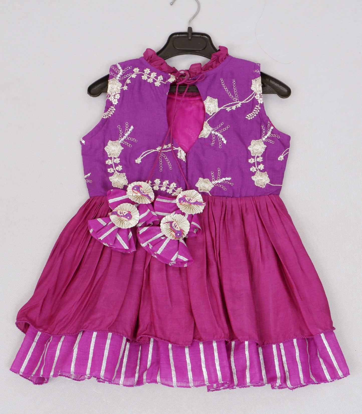 Purple Heavy Embroidered Halter Tie Up Dress