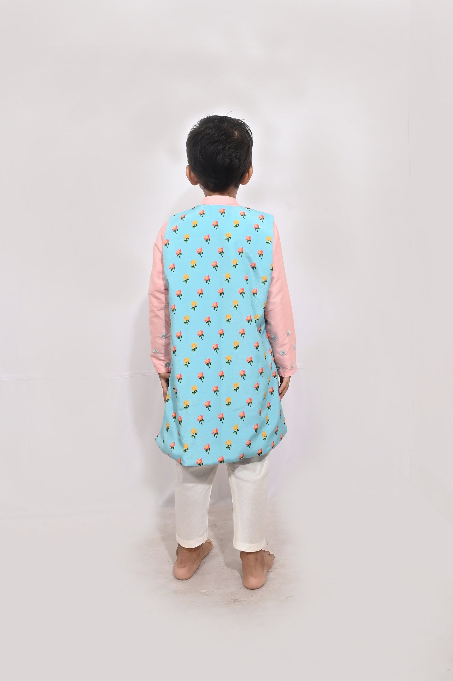 Pink Kurta With Long Open Nehru Jacket Set