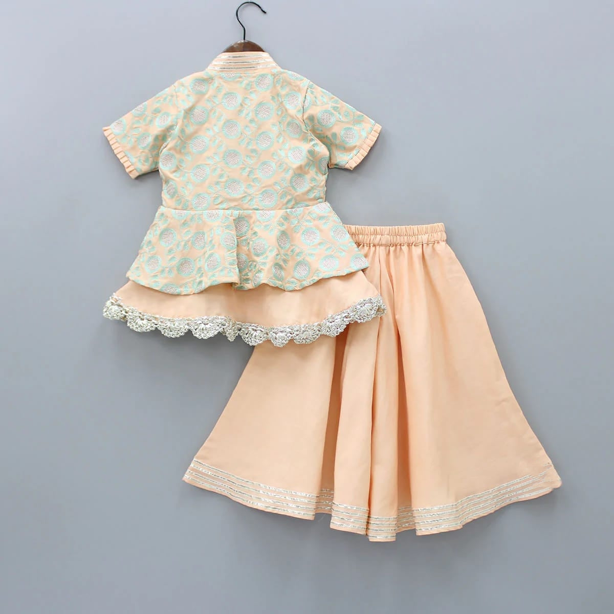 Peach And Aqua Green Heavy Embroidered Sharara Set