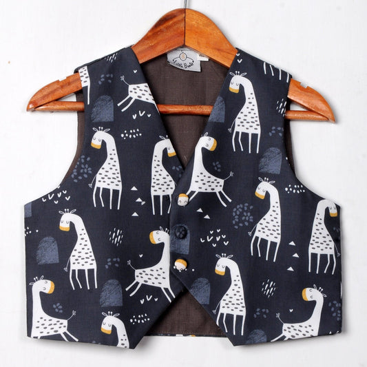 Black Girrafe Printed Waist Coat