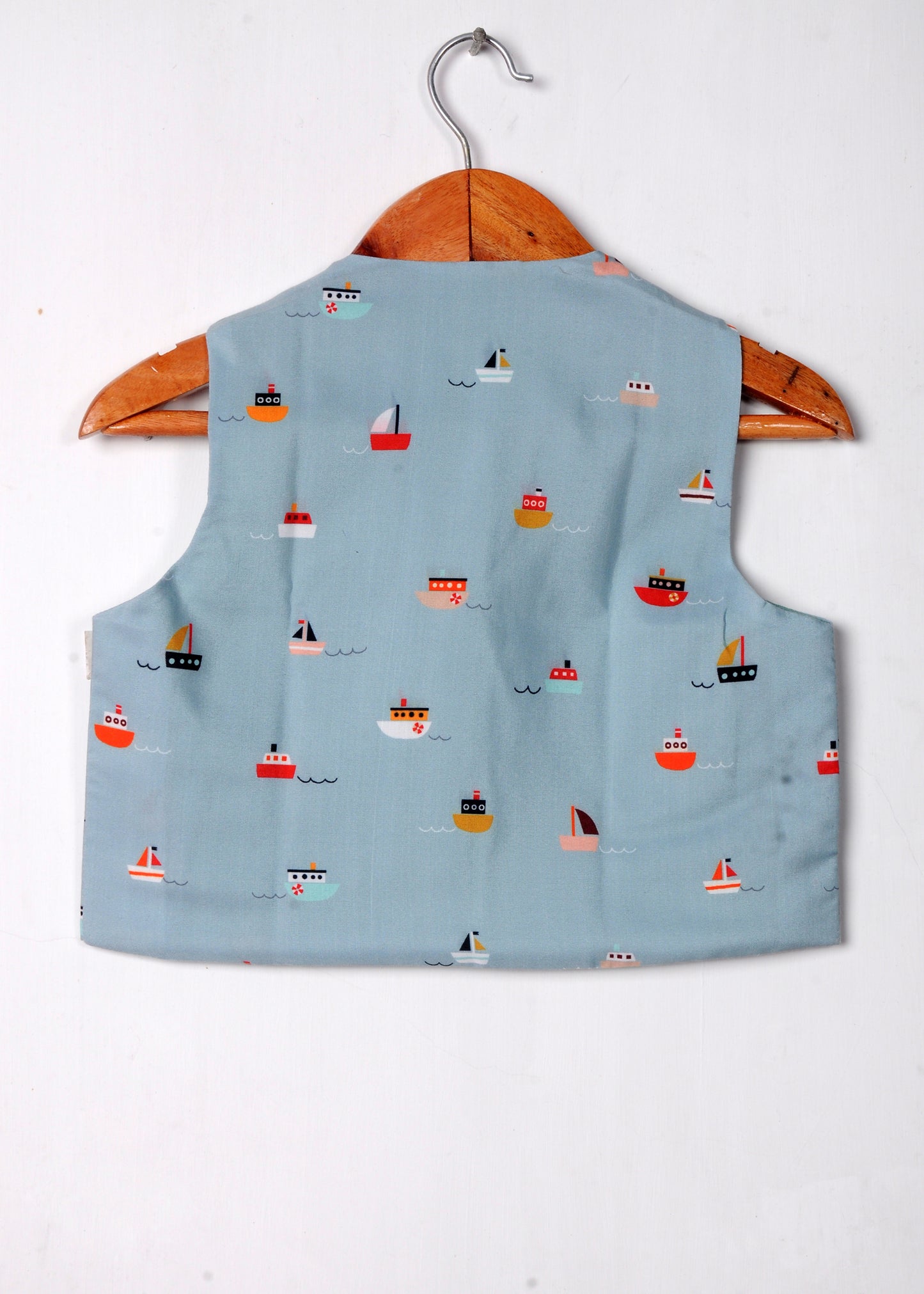 Aqua Blue Boat Printed Waist Coat