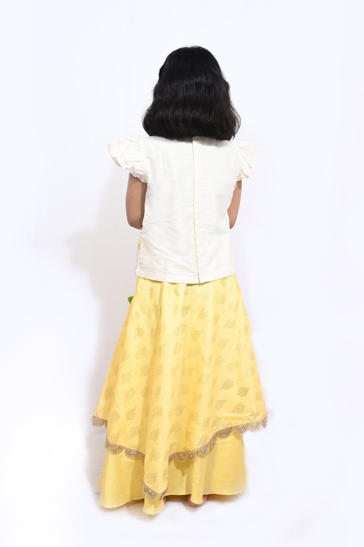 Yellow/White Heavy Embrodired Gaghra