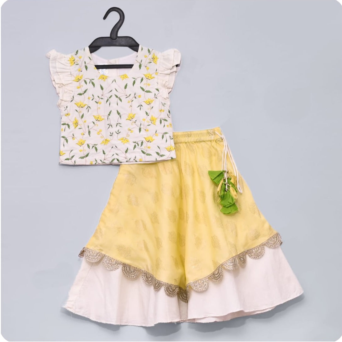 Yellow/White Heavy Embrodired Gaghra