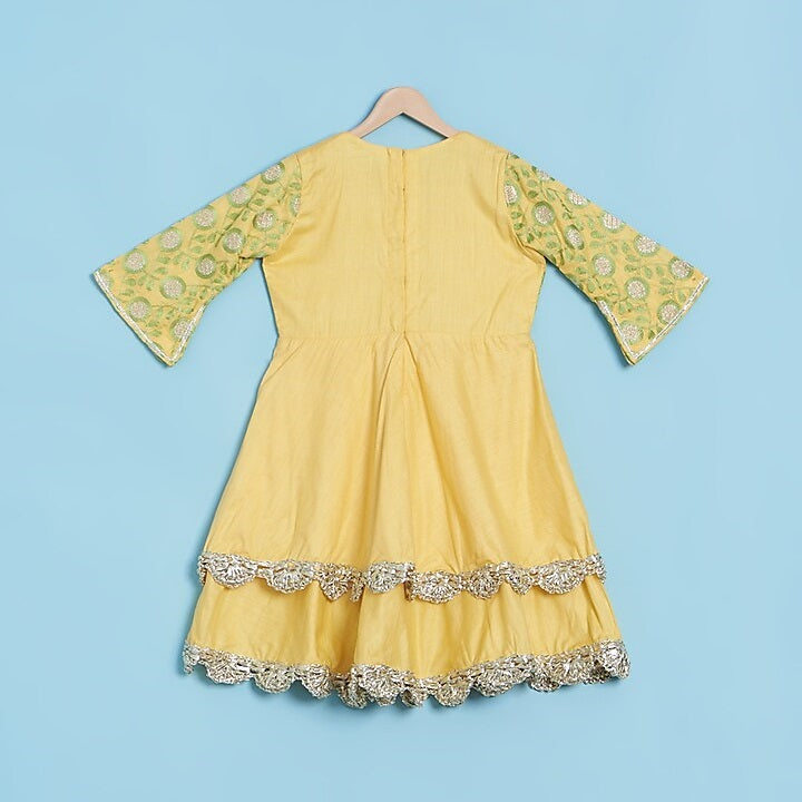 Yellow And Green Heavy Embroiderey Gown