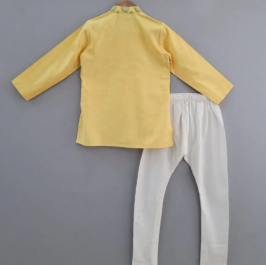 Yellow And Green Heavy Embroiderey Attached Jacket Kurta Set