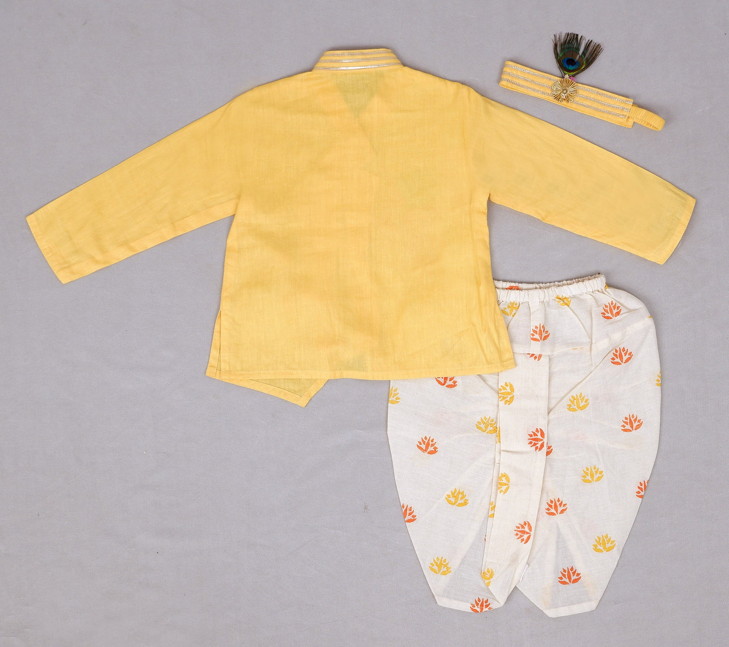 Yellow Embroidered Kurta With Printed Dhoti For Krishna Dress