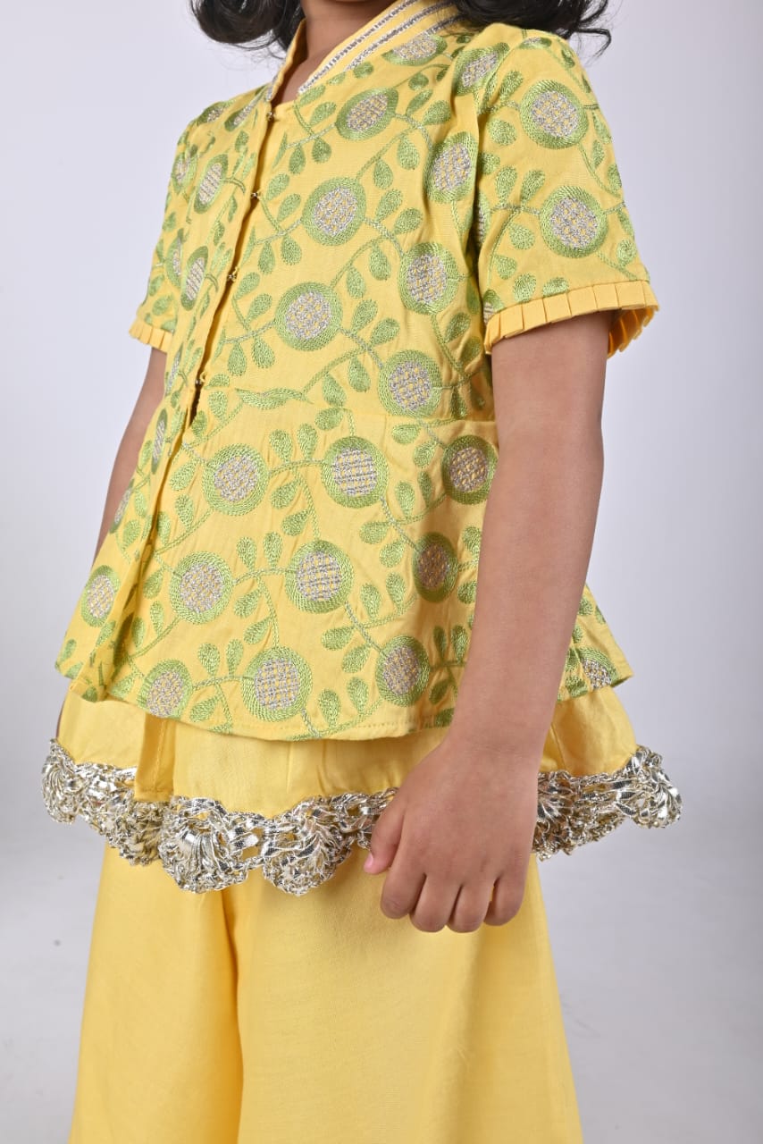 Yellow And Green Heavy Embroidered Sharara Set