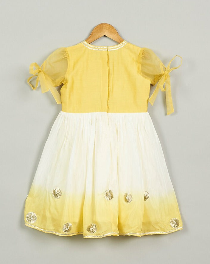 Yellow Shaded Dress With Embroidered Yoke