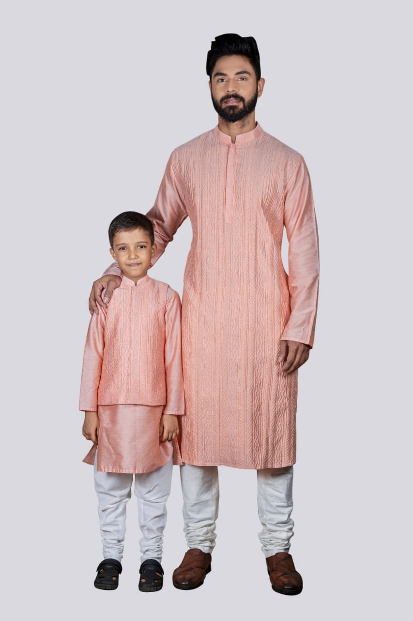 Pink Pannel Shadow Embroidery Kurta Set