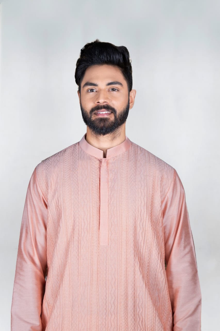 Pink Pannel Shadow Embroidery Kurta Set