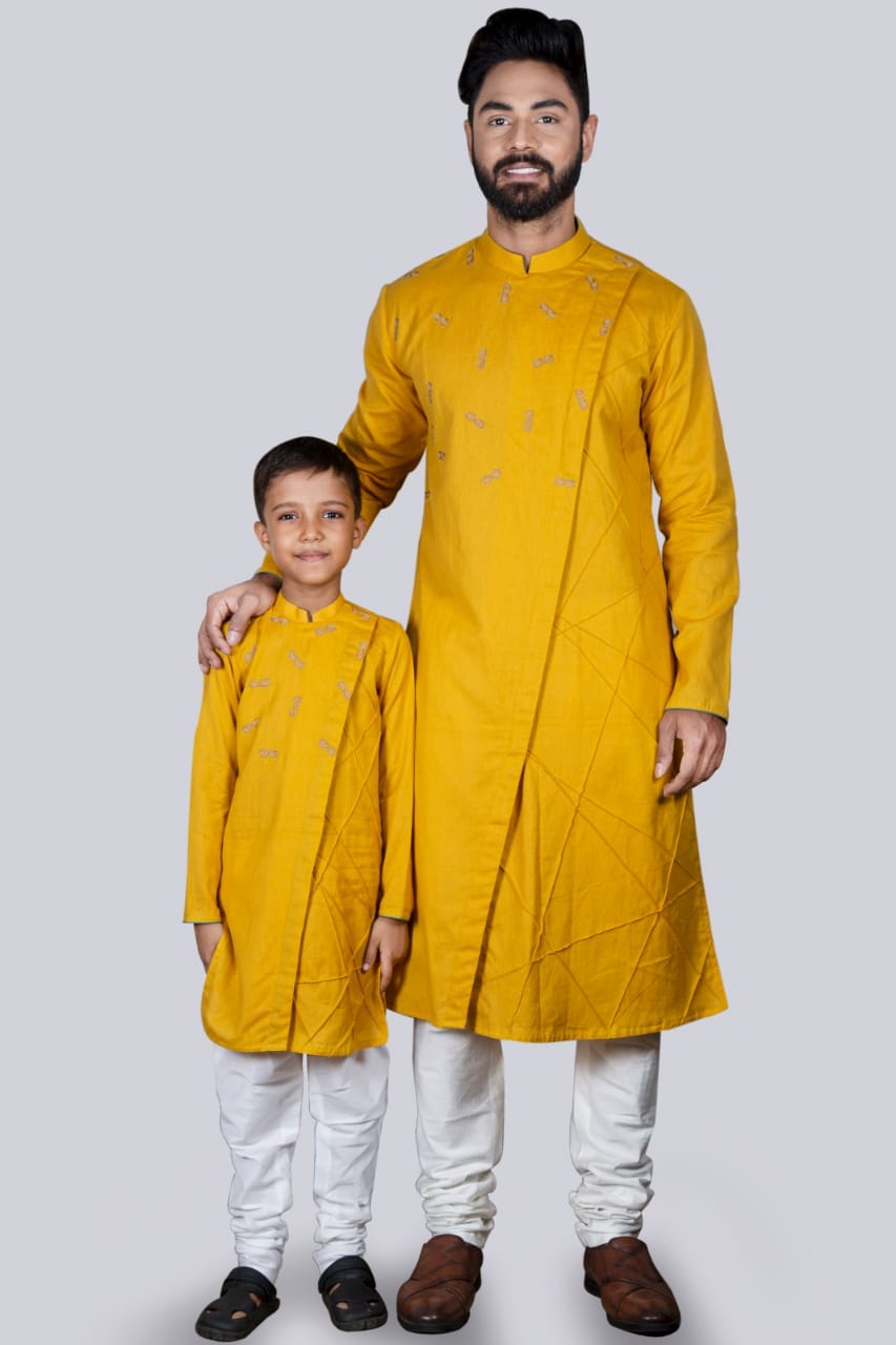 Mustard Goggles Embroidery With Pintux Kurta Set