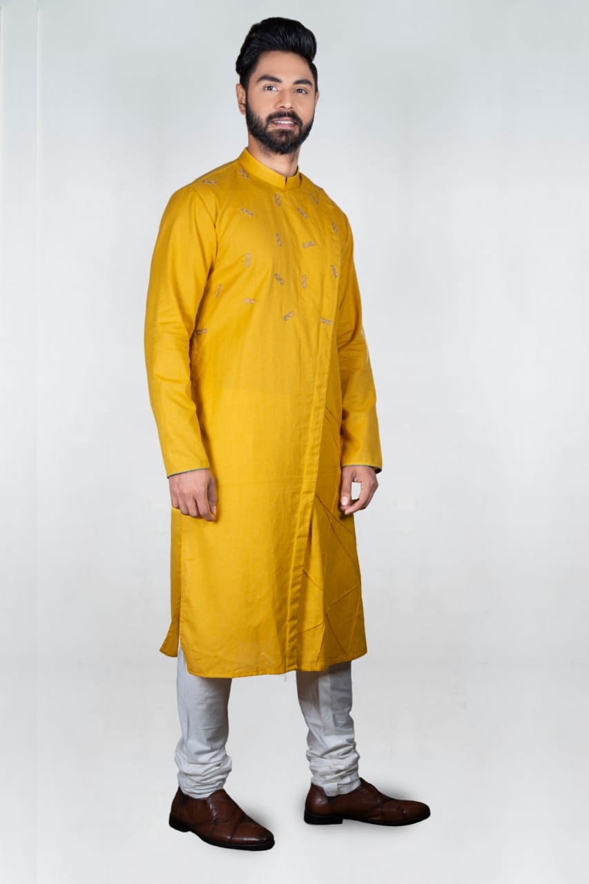 Mustard Goggles Embroidery With Pintux Kurta Set