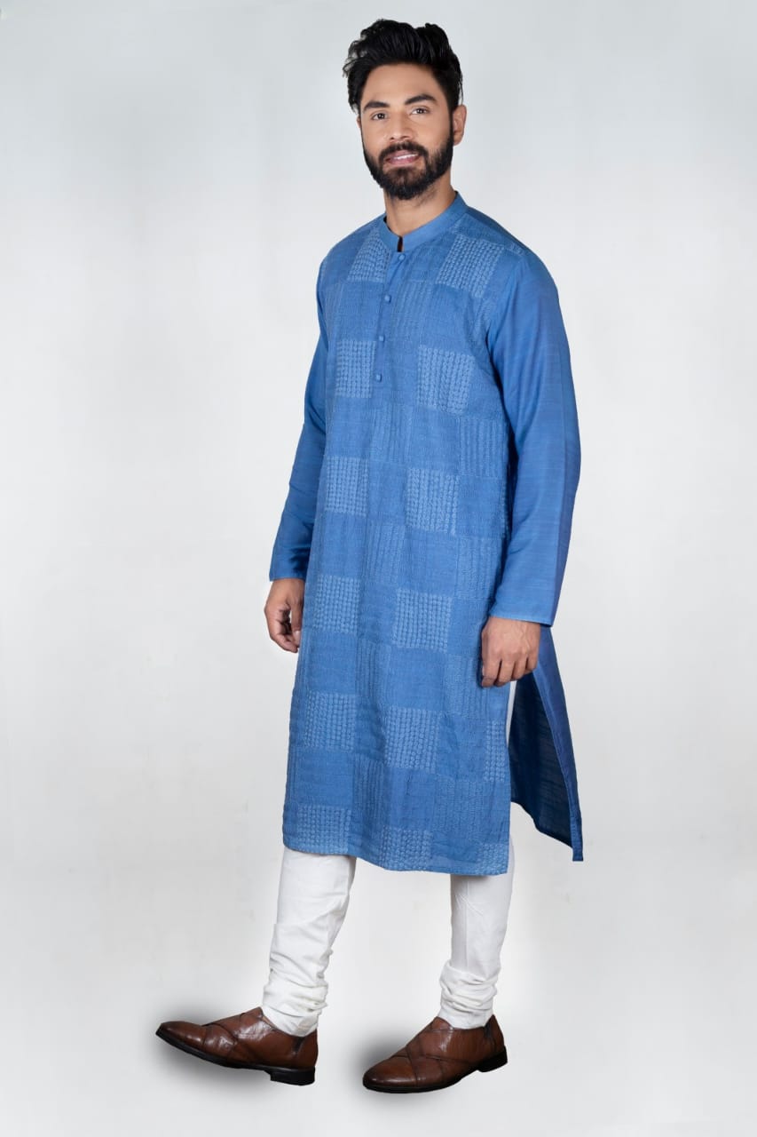 Blue Heavy Box Cord Embroidery Kurta Set