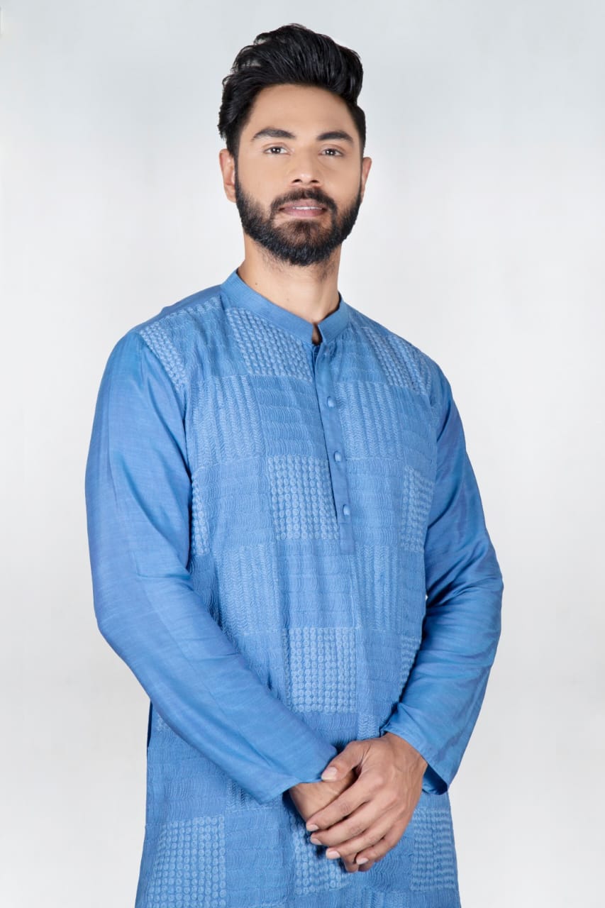Blue Heavy Box Cord Embroidery Kurta Set