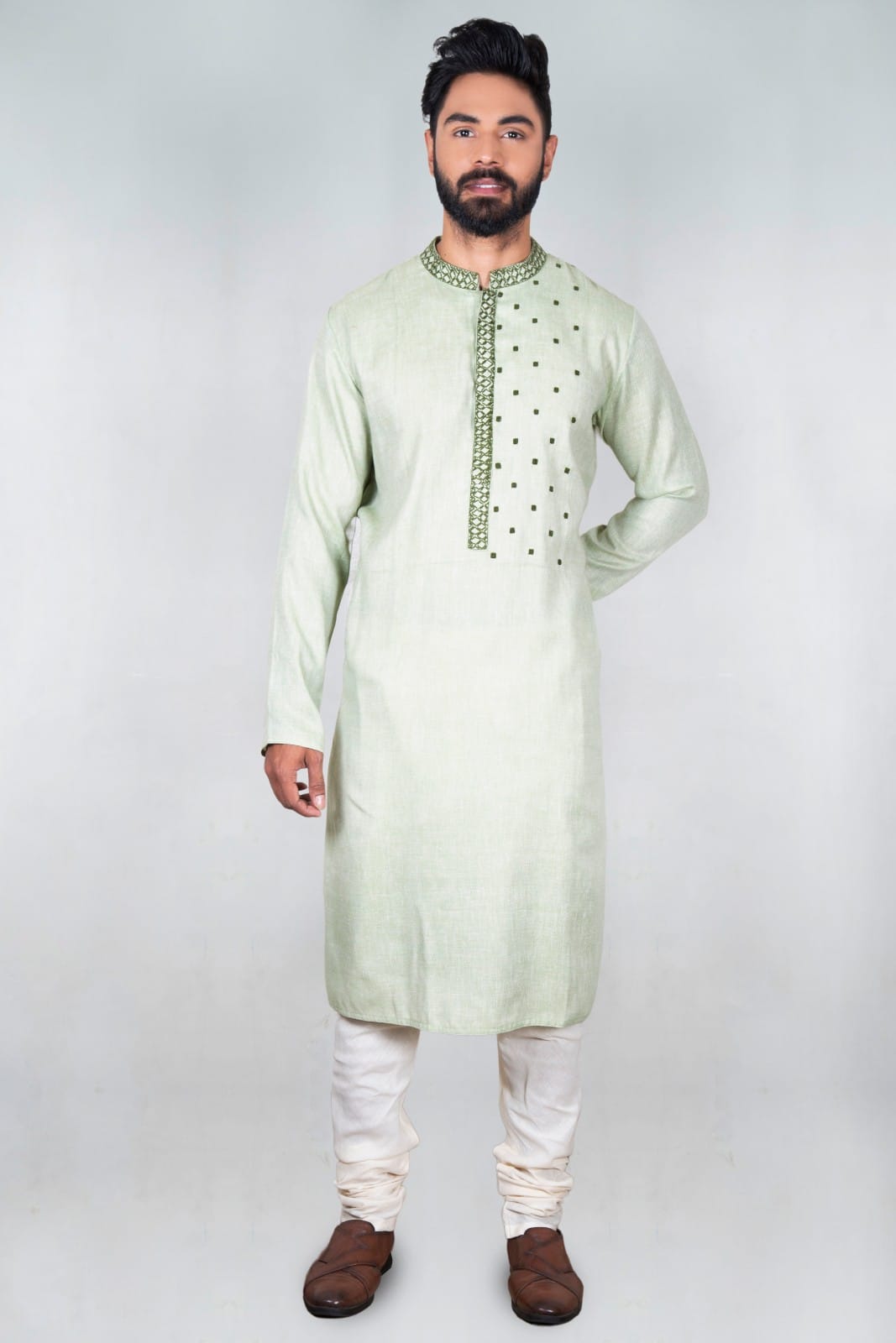 Light Green Hand Embroidered Kurta Set