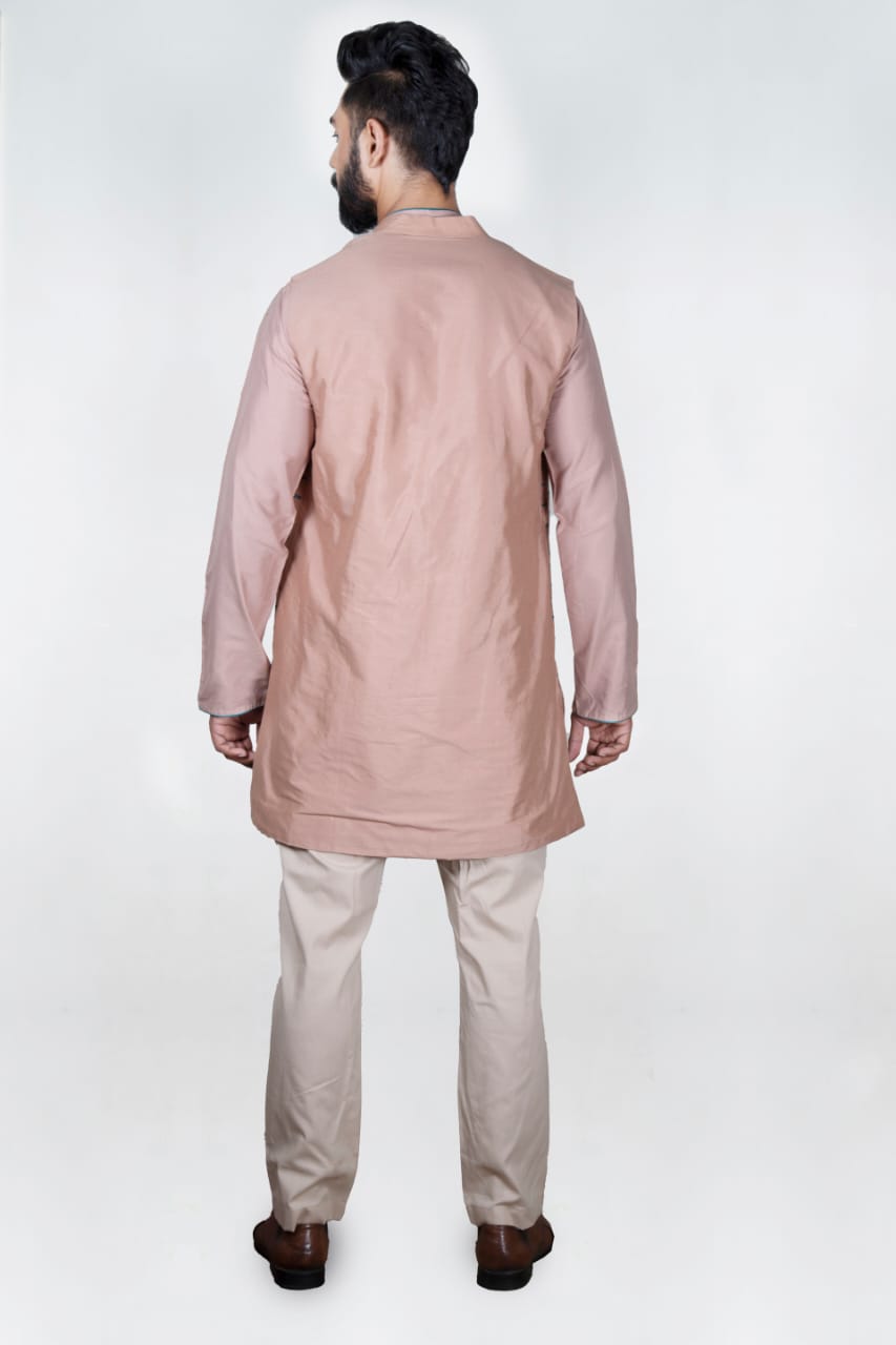 Onion Pink Embroidered Jacket Kurta Set