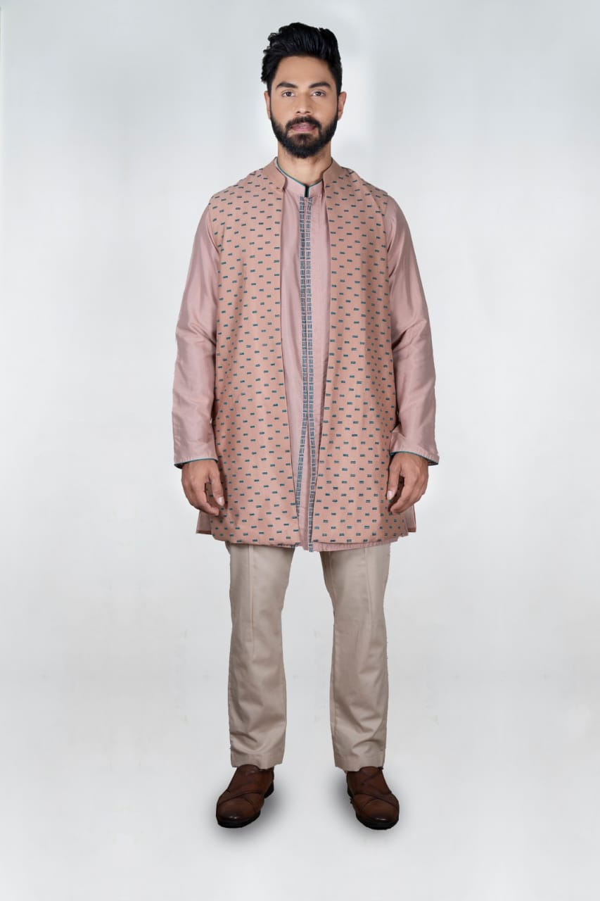 Onion Pink Embroidered Jacket Kurta Set