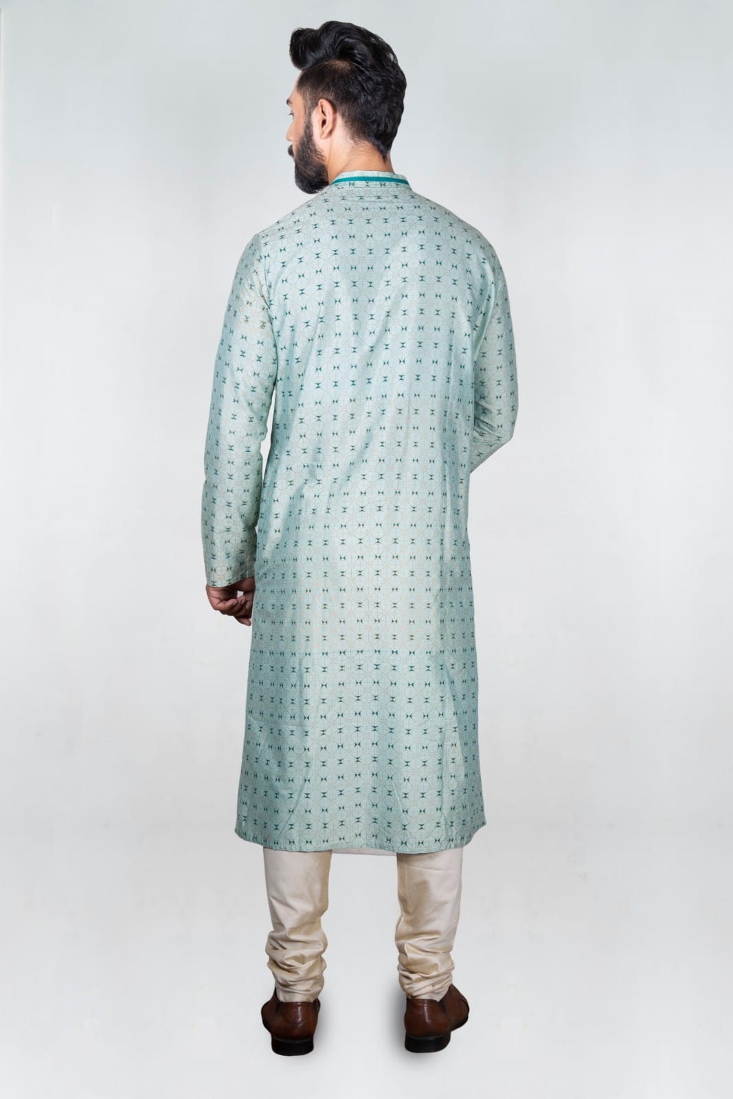 Aqua Blue Printed Embroidered Kurta Set