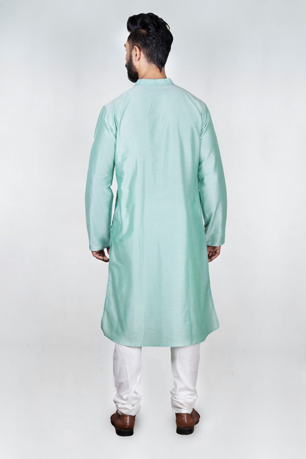 Light Aqua Blue Heavy Katha Embroidered Zal Kurta Set