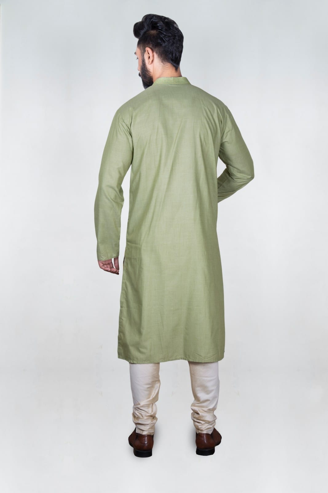 Olive Green Heavy Katha Embroidered Zal Kurta Set