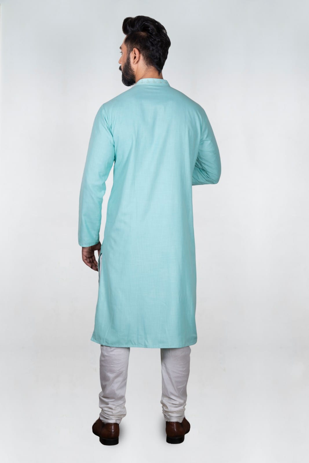 Light Blue Front Open With Cord Embroidered Kurta Set