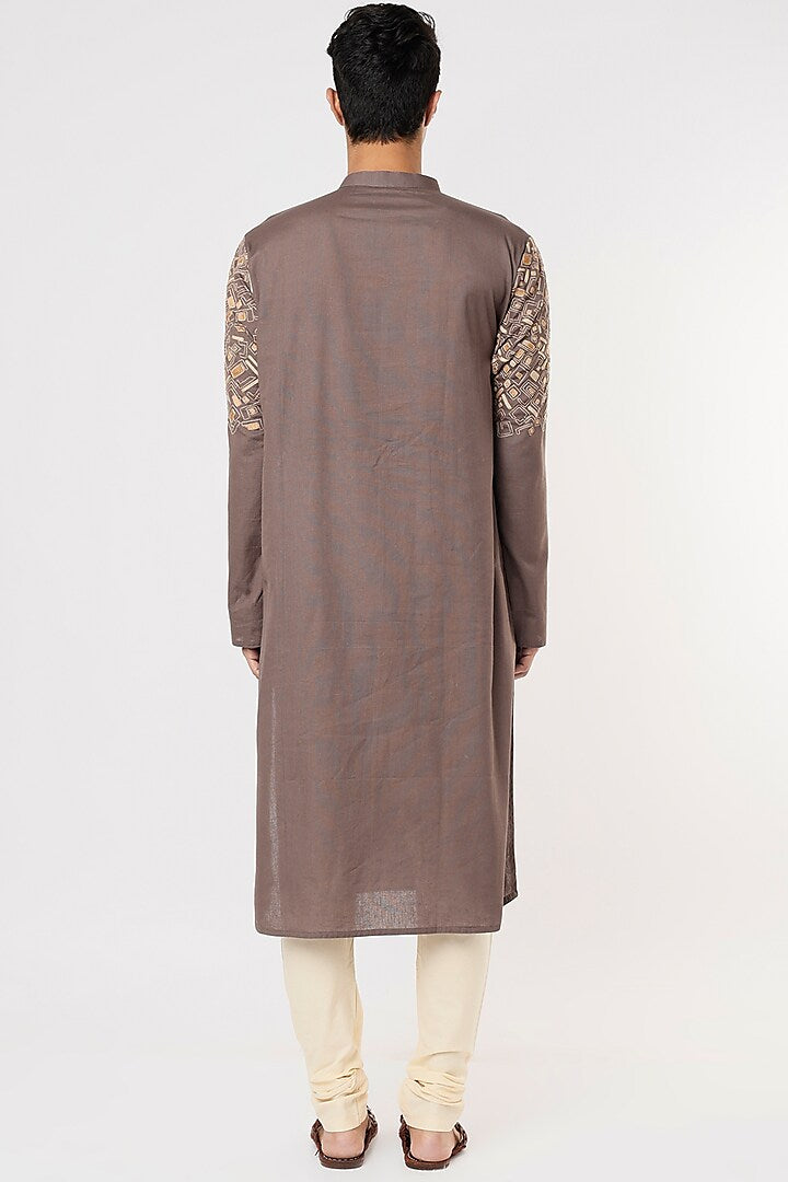 Dark Aqua Blue Gemotrical Cord Embroidered Kurta Set